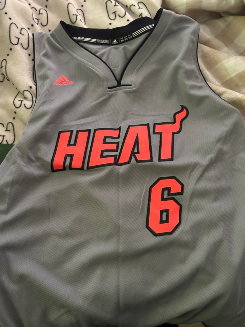 adidas Gray Miami HEAT #6 Jersey with Coral-Red Accents
